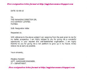 resignation letter format resignation letter