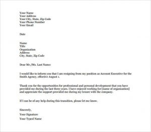resignation letter template free account executive resignation letter of notice