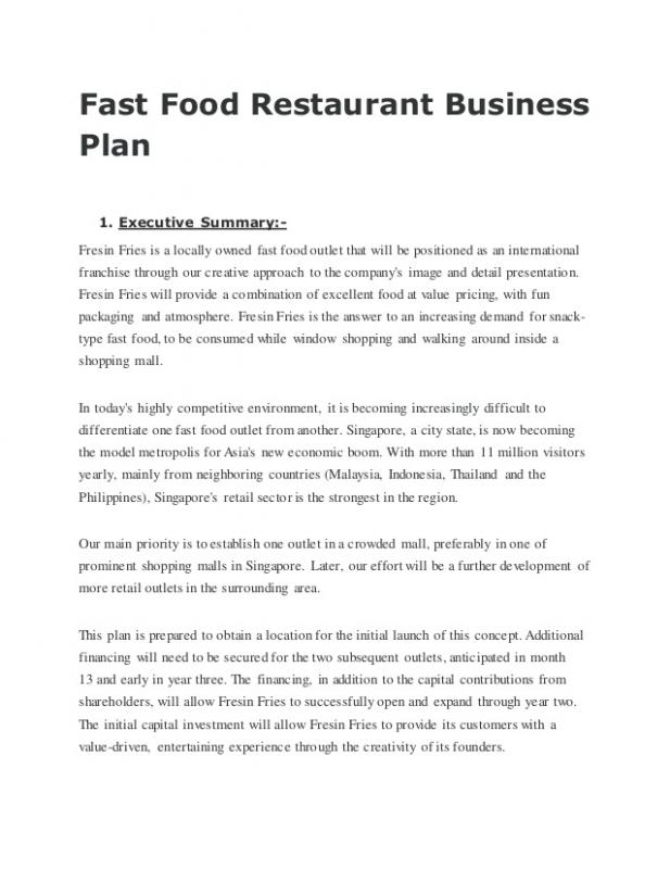 restaurant business plan sample