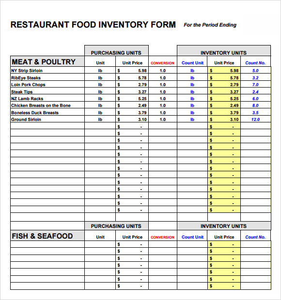 restaurant inventory spreadsheets