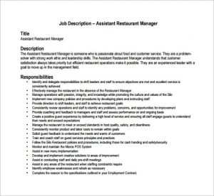 restaurant manager job description assistant restaurant manager job description pdf free download