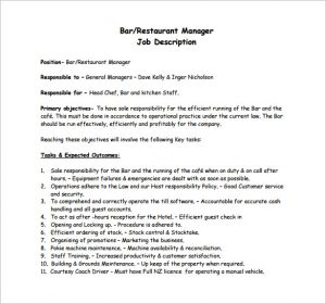 restaurant manager job description free bar restaurant manager job description pdf download