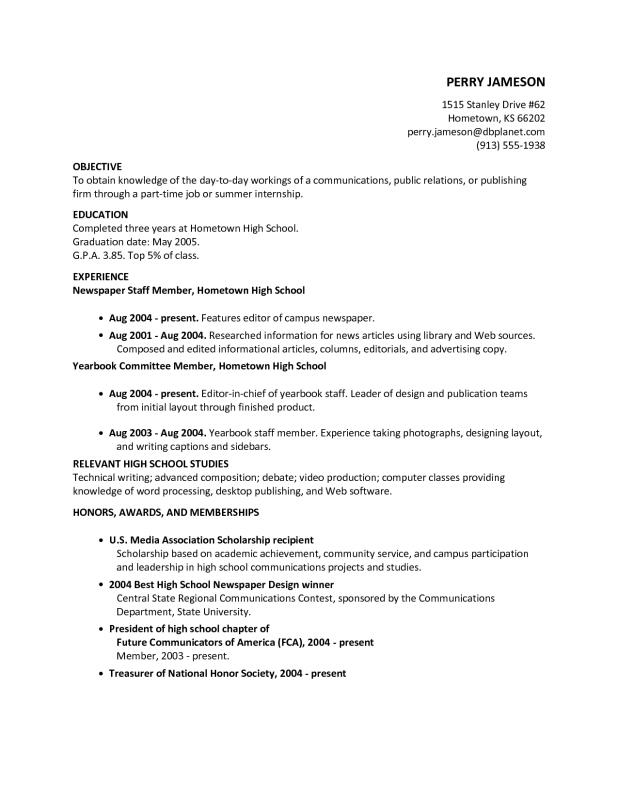 resume examples for highschool students