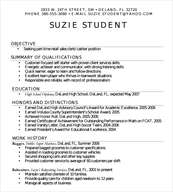 resume examples for highschool students