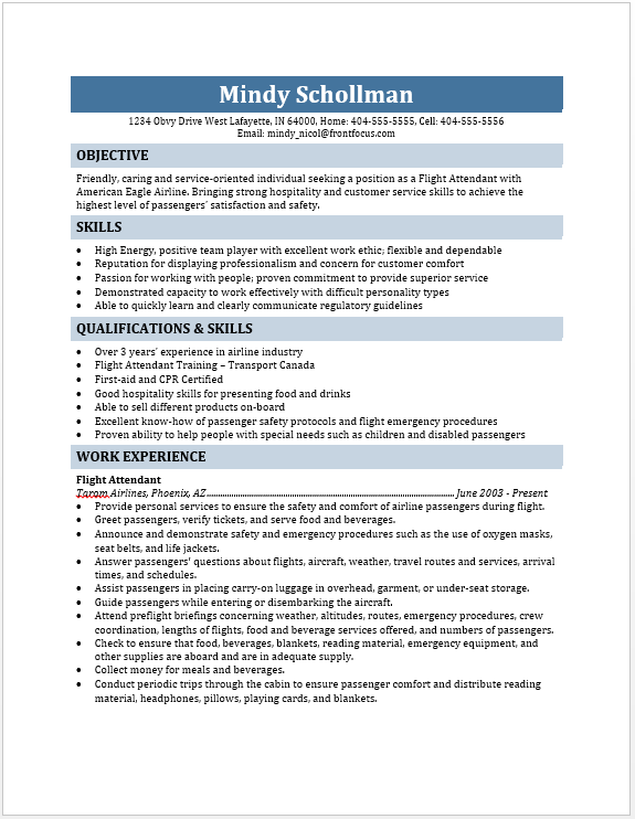 resume for flight attendant