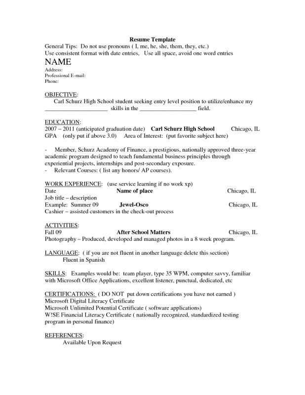 resume for high school senior