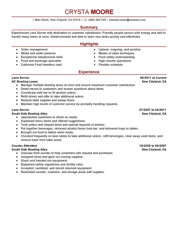 resume for waitress