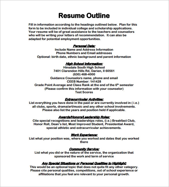 resume outline examples