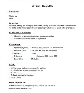 resume samples for freshers b tech fresher resume template