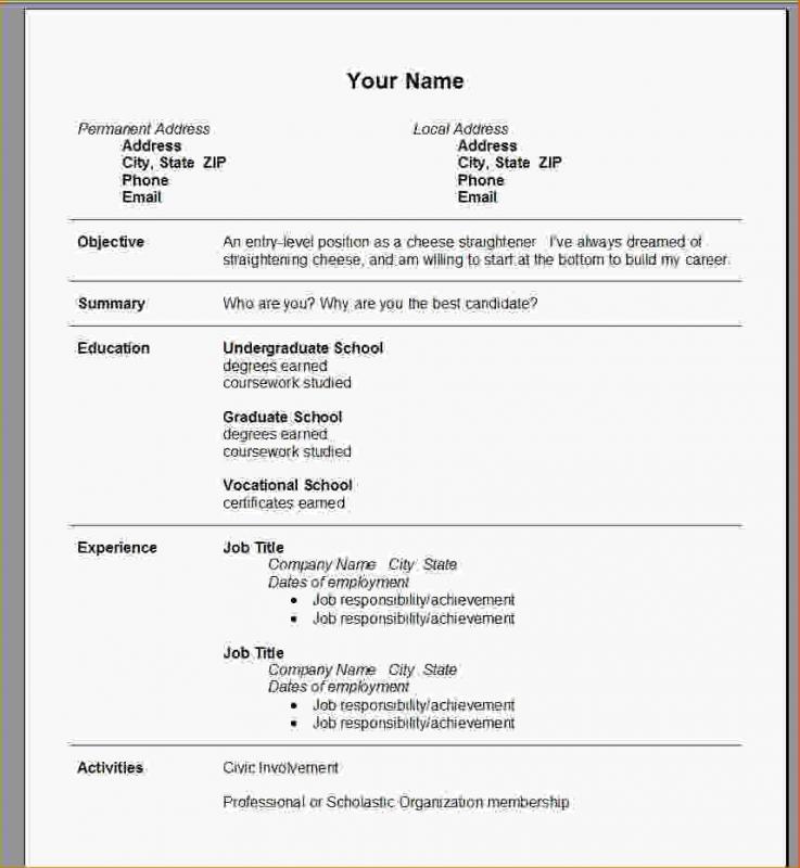 resume templates free download for microsoft word