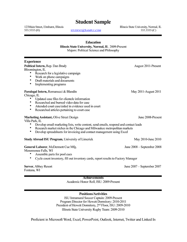 resumes samples for college students