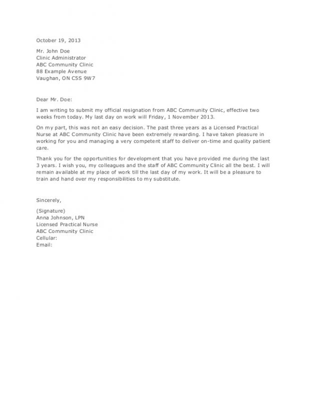 rn resignation letter