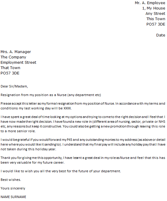 rn resignation letter