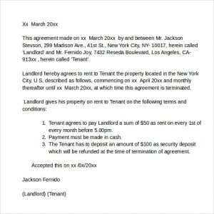 room leasing agreement rental agreement letter
