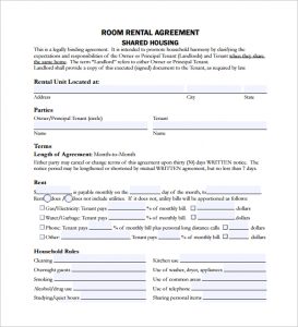 room rental agreement shared housing room rental lease agreement