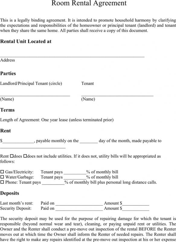 room rental agreement template