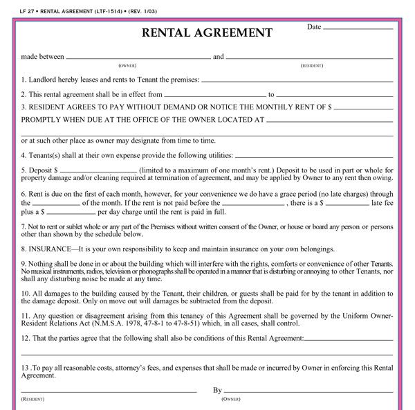 room rental lease agreement