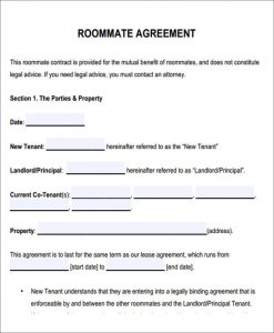 roommate contract template sample roommate rental agreement form