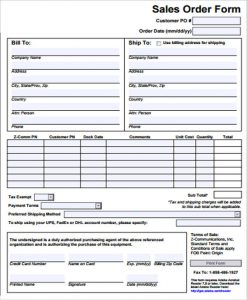 sales order form sales order form example