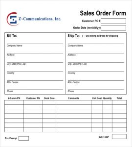 sales order form sample sales order form free download