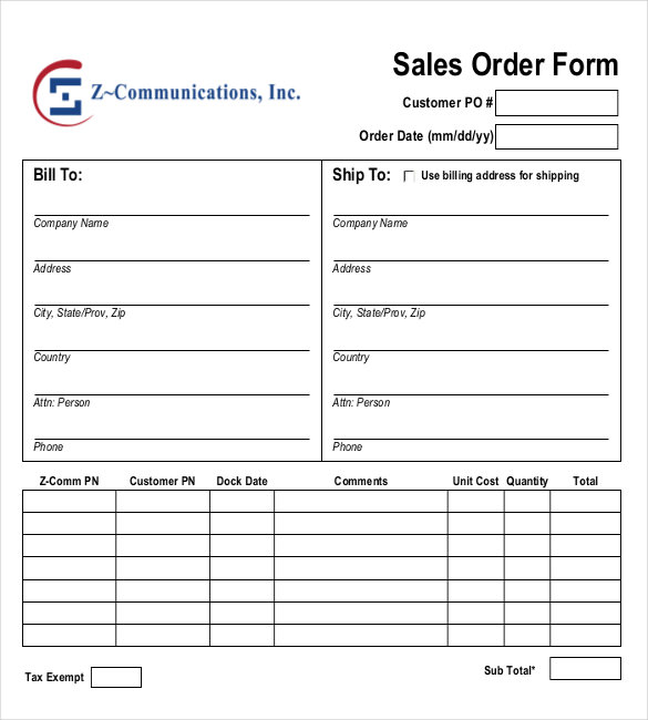 sales order form
