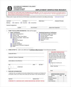 sample application for employment standard verification of employment form
