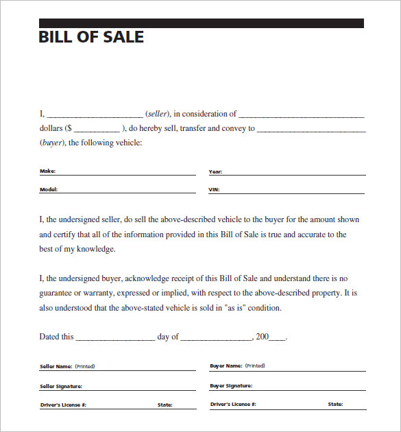 sample bill of sale for car