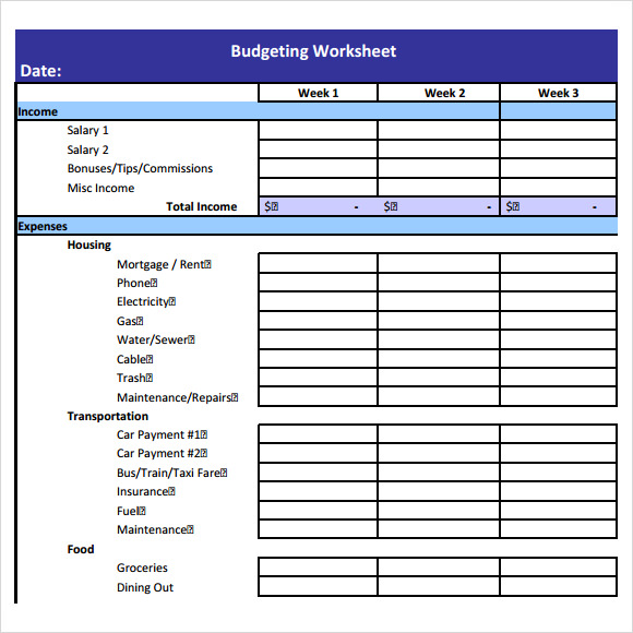 sample budget sheet