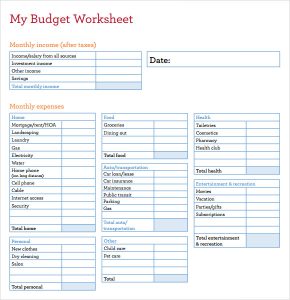 sample budget sheet my budget worksheet template