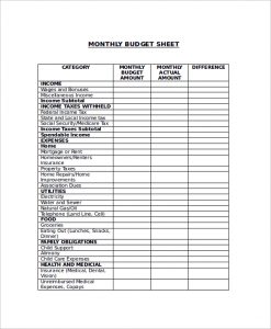 sample budget sheet sample monthly budget sheet