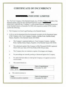 sample car bill of sale certificate of incumbency