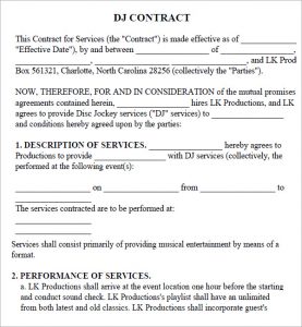 sample catering contract standard dj contract