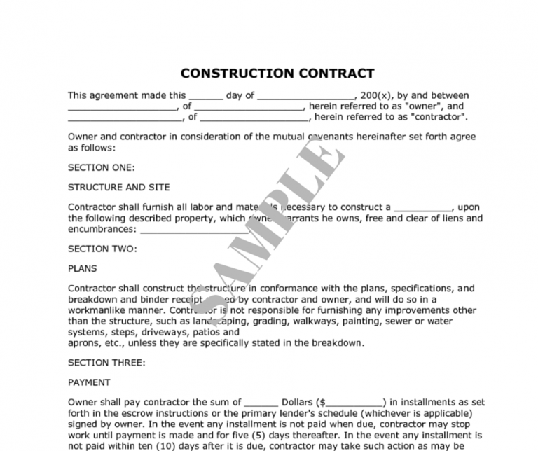 Sample Construction Contract | Template Business