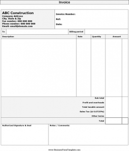 sample contractor agreement self employed construction invoice template