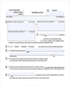sample custody agreement custody agreement form example
