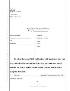 sample custody agreement sample trial brief for california divorce