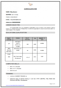 sample cv template be tech ece resume ()