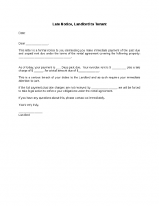 sample demand letter for payment of debt late notice landlord to tenant