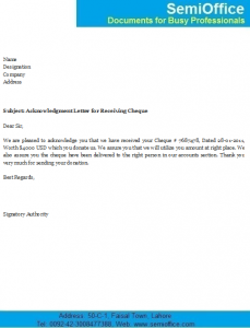 sample donation request letter to a company acknowledgment letter for receiving payment cheque x