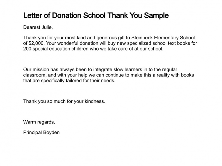 sample donation thank you letter