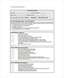 sample employee evaluation child care employee evaluation form