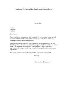 sample employment offer letter applicant not selected for employment sample letter