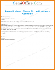 sample job description template request letter for getting salary slip