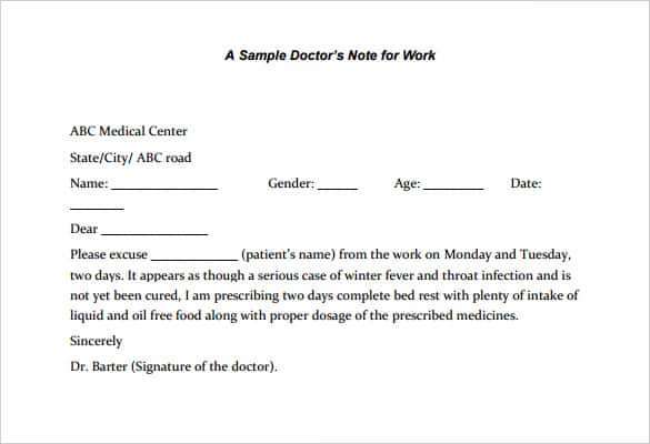 sample letter from doctor about medical condition