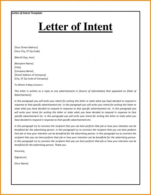 sample letter of intent
