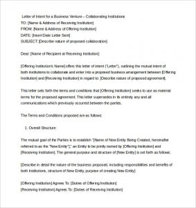sample letter of intent business letter of intent sample format word doc