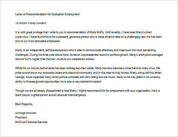 sample letter of recommendation for graduate school