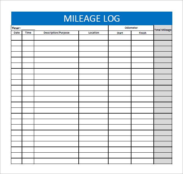 sample mileage log