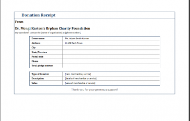 sample nonprofit gift acknowledgement letter donation receipt