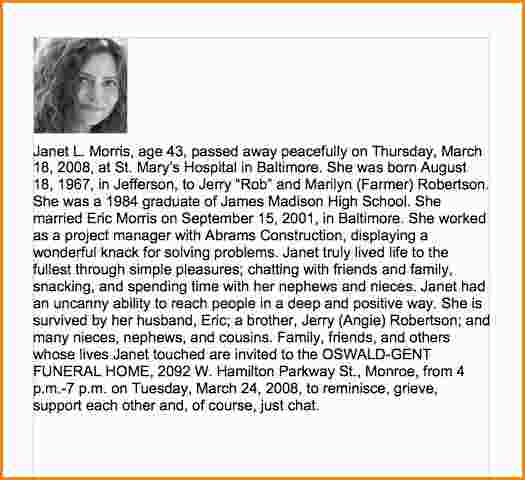 sample obituary for mother